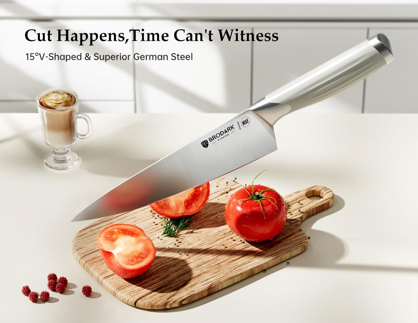 15-Piece Kitchen Knife Set with Block and Sharpening Rod, Full Tang German Stainless Steel Knife Block Set