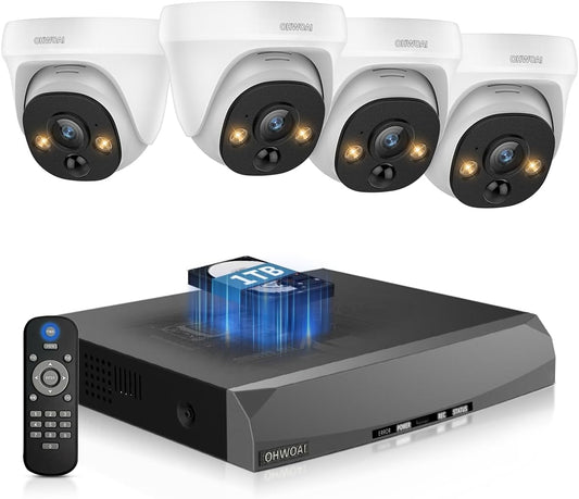 4K Ultra HD Wired Security Camera System Outdoor, 8CH NVR w/ 4 POE IP Cameras, 130° Wide Angle, Motion