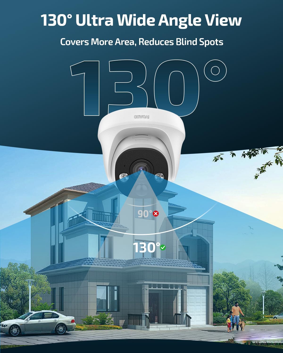 4K Ultra HD Wired Security Camera System Outdoor, 8CH NVR w/ 4 POE IP Cameras, 130° Wide Angle, Motion