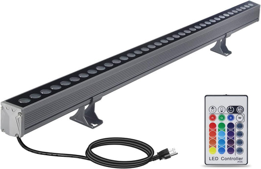 144W RGBW Wall Washer Light Bar with RF Remote, 40' Color Changing,  IP65 Outdoor Linear Bar for Landscape