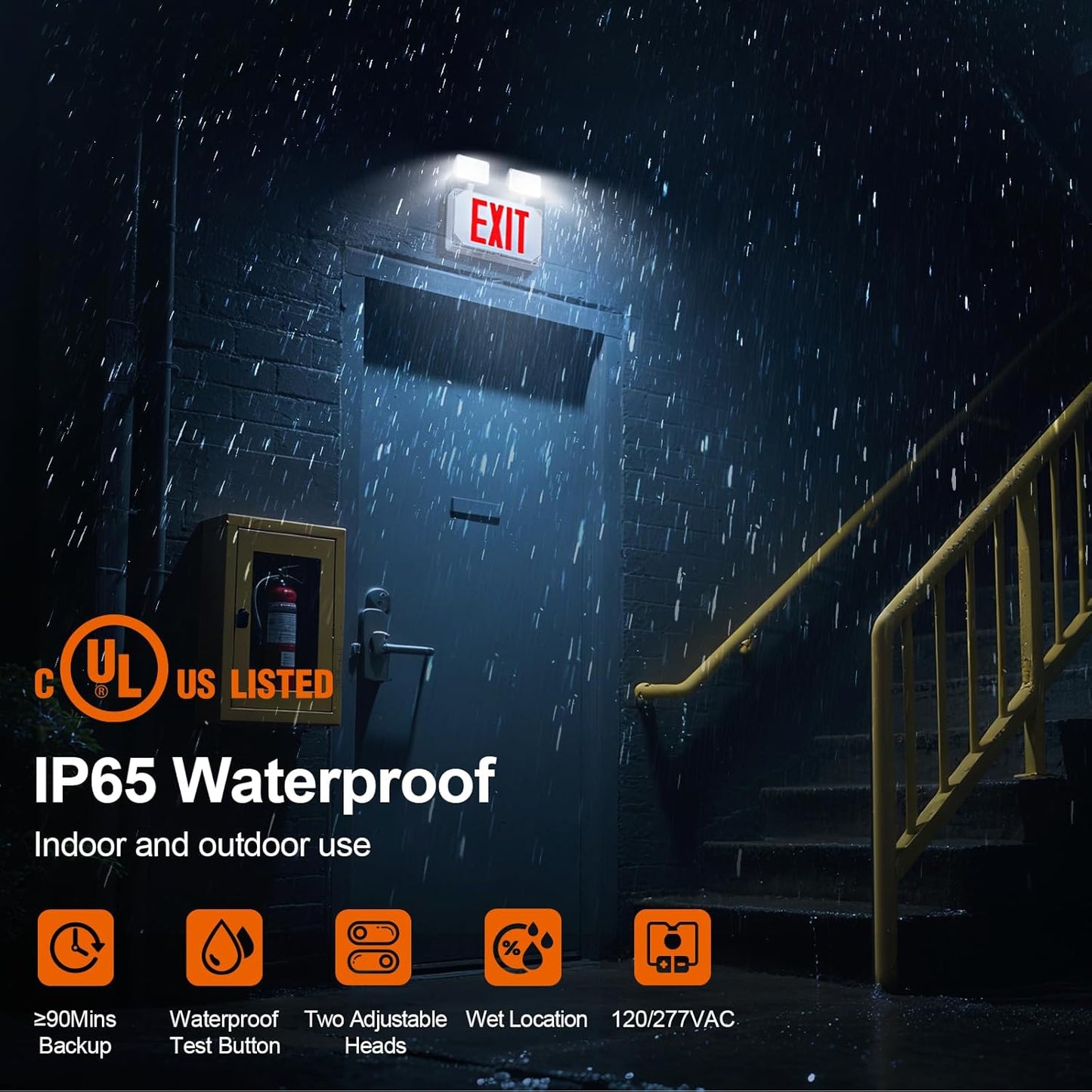 Wet Location Exit Sign with Emergency Lights, Exterior Red LED Exit Light Combo, Double Side Emergency