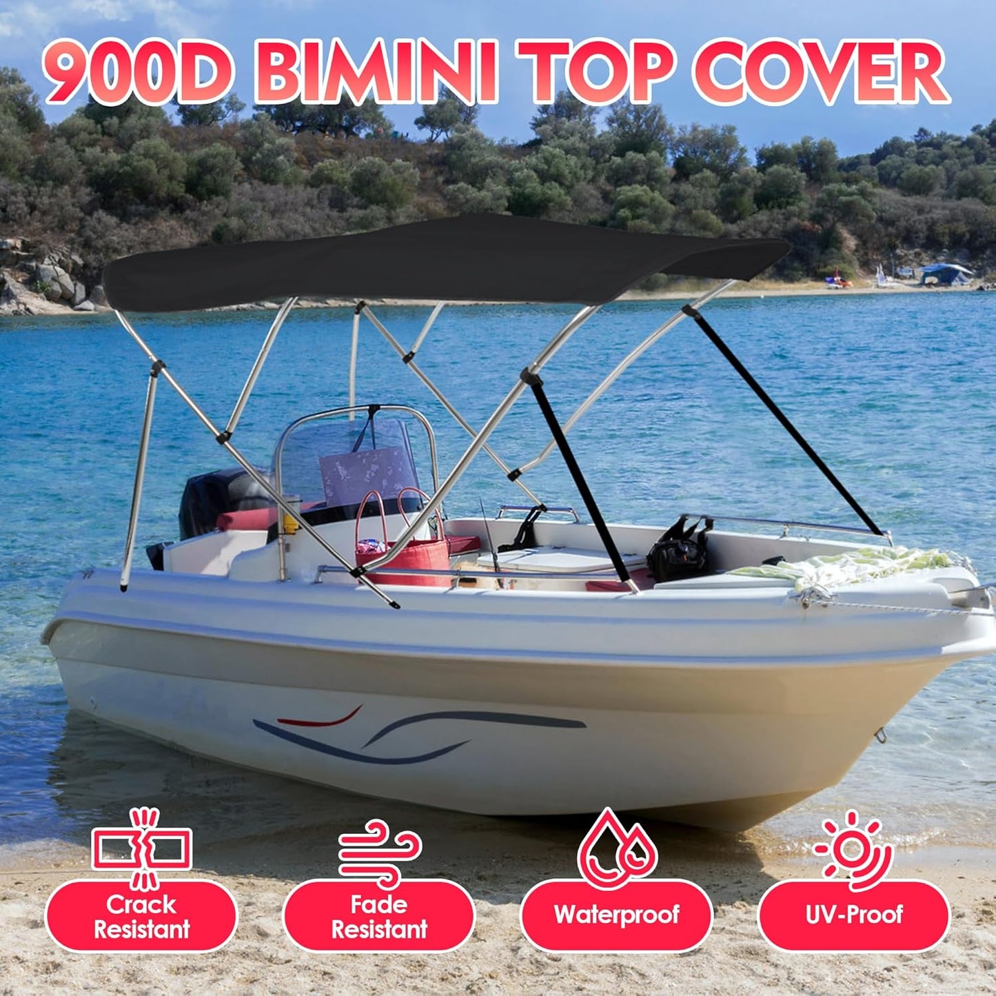 K-Musculo Bikini Tops for Boats, 900D Polyester Bikini Top for Boats, 4 adj nylon straps, Rear Support Poles