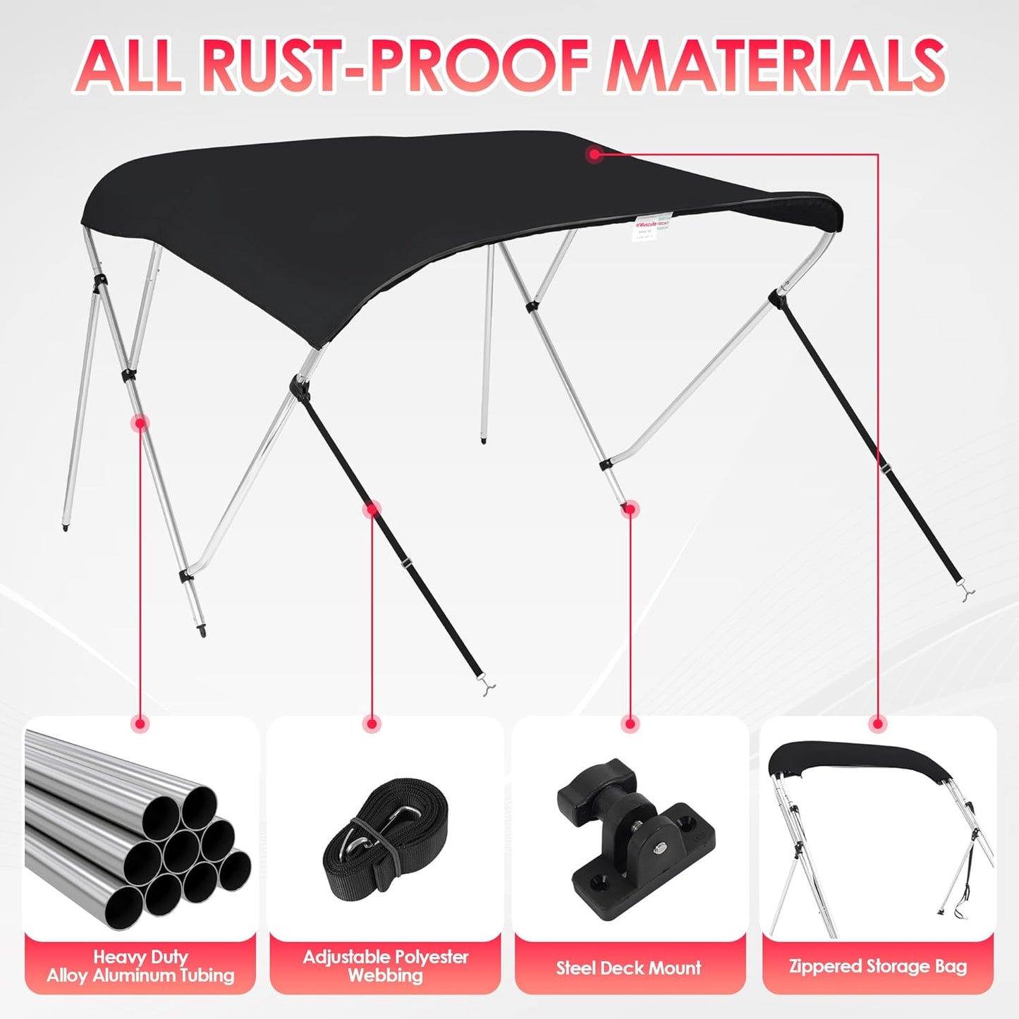 K-Musculo Bikini Tops for Boats, 900D Polyester Bikini Top for Boats, 4 adj nylon straps, Rear Support Poles