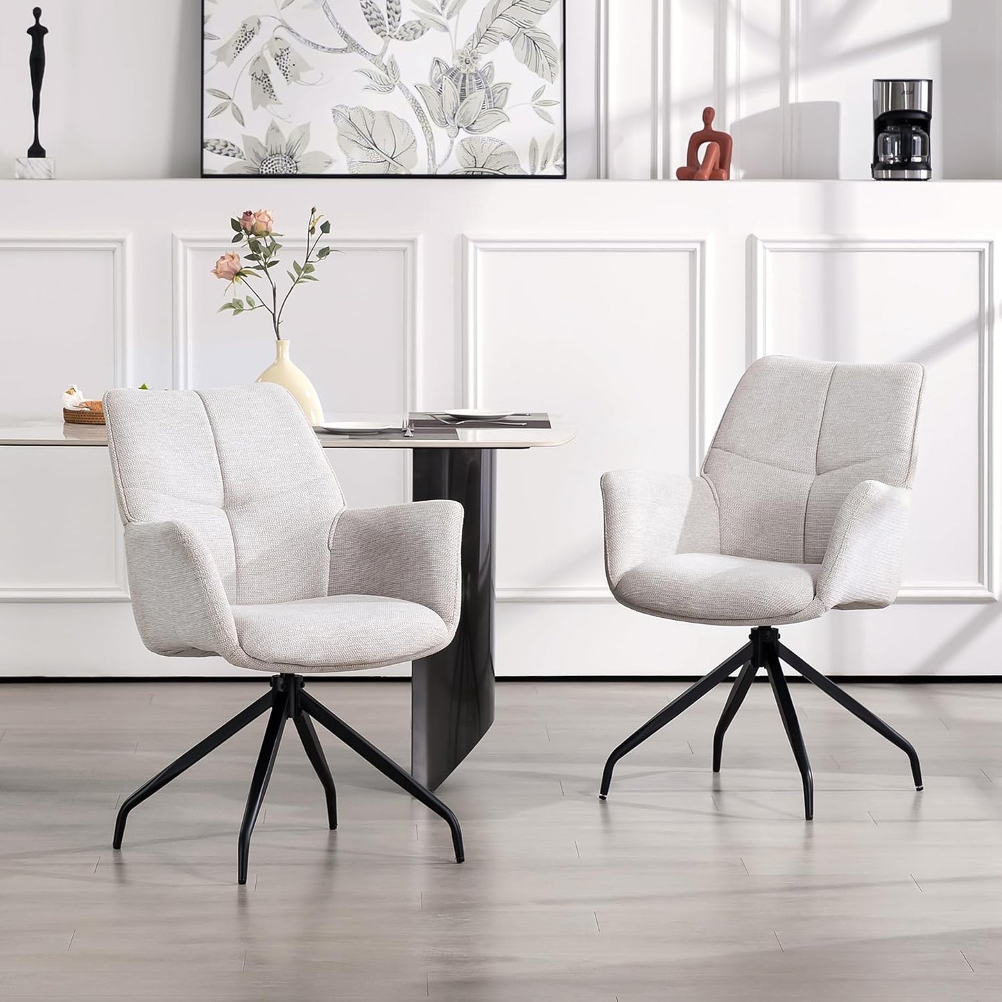 Swivel Dining Chairs, Set of 2,  Upholstered, with Metal Legs Comfortable Back for Living Room, Bedroom,Study Room