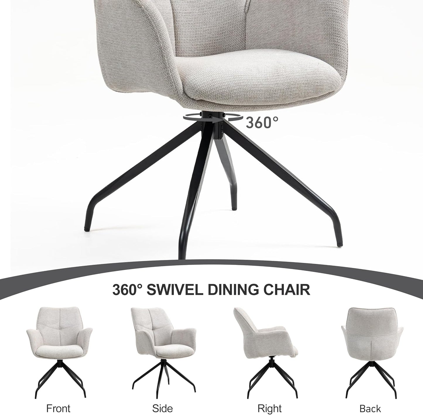 Swivel Dining Chairs, Set of 2,  Upholstered, with Metal Legs Comfortable Back for Living Room, Bedroom,Study Room