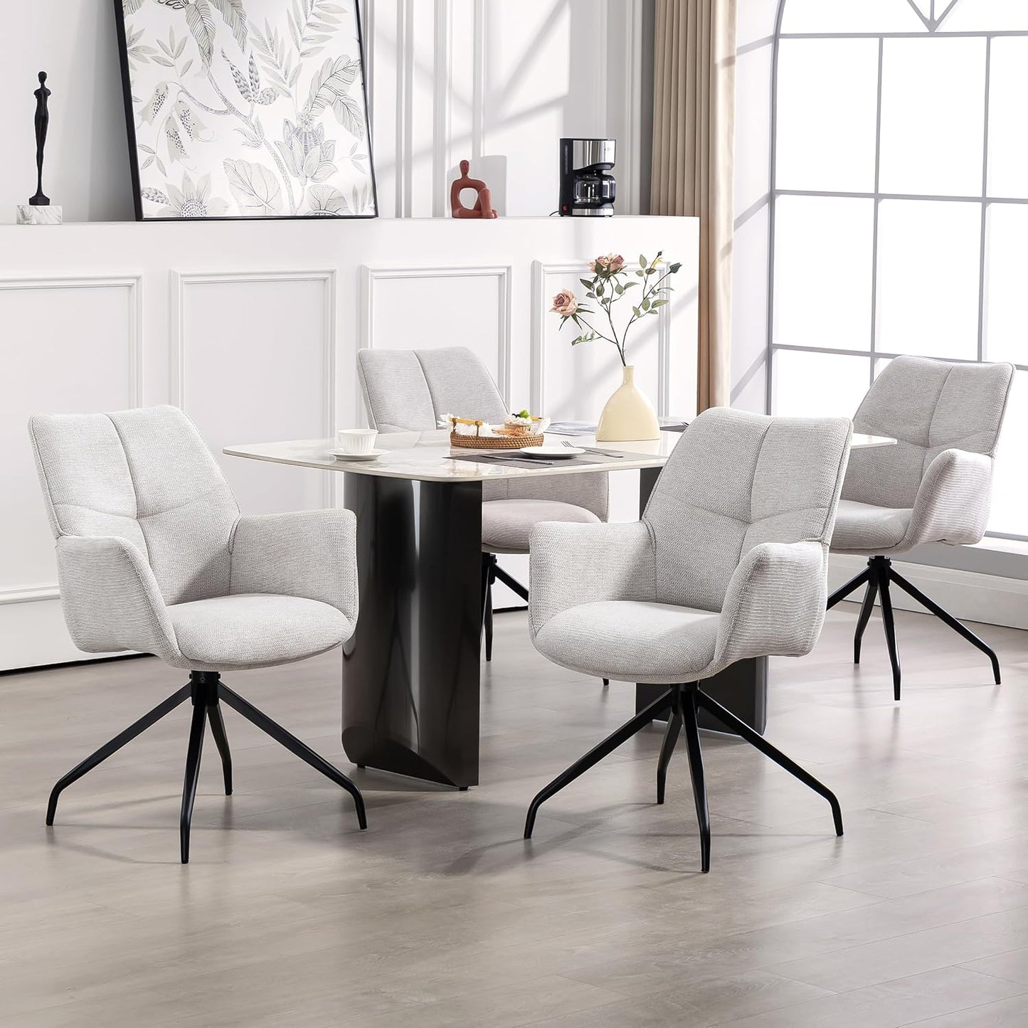 Swivel Dining Chairs, Set of 2,  Upholstered, with Metal Legs Comfortable Back for Living Room, Bedroom,Study Room