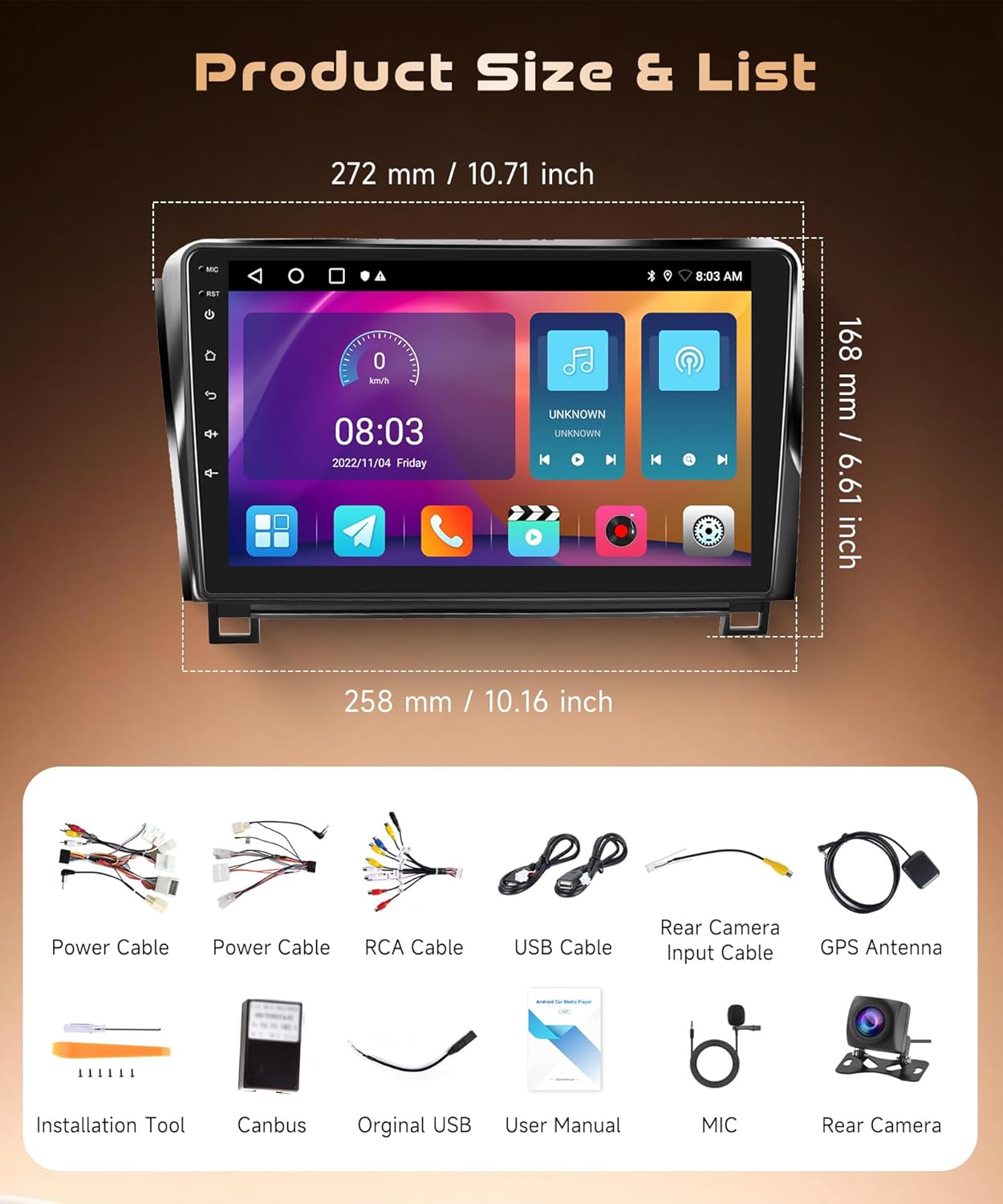 4Core 2G+64G Car Radio for Toyota Tundra 2007-2013, Android, Wireless CarPlay Android Auto, GPS Navigation