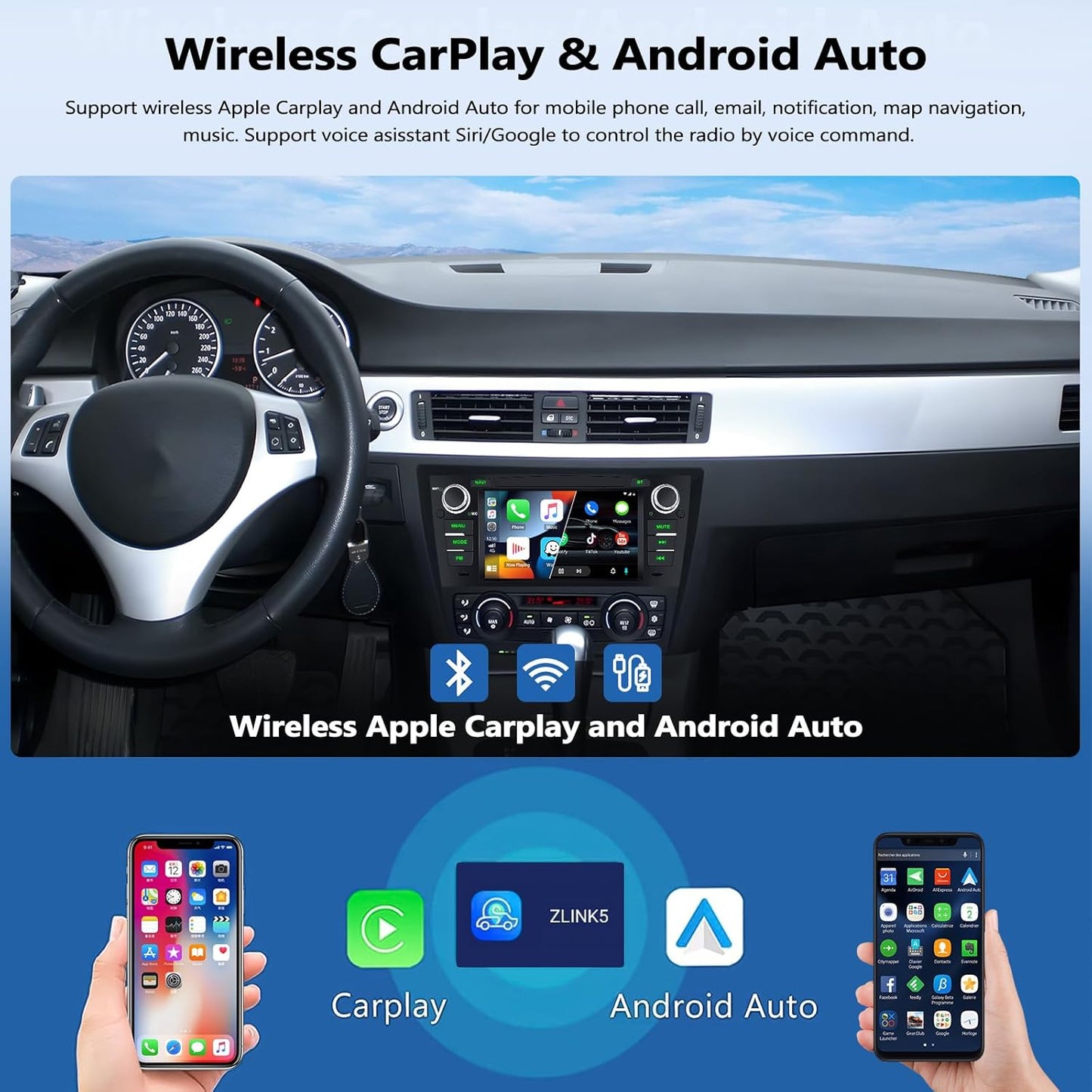 2G+64G Car Stereo for BMW 328i 335i 325i E90 E91 E92 E93 3 Series 2005-2011, Wireless CarPlay and/or  Android