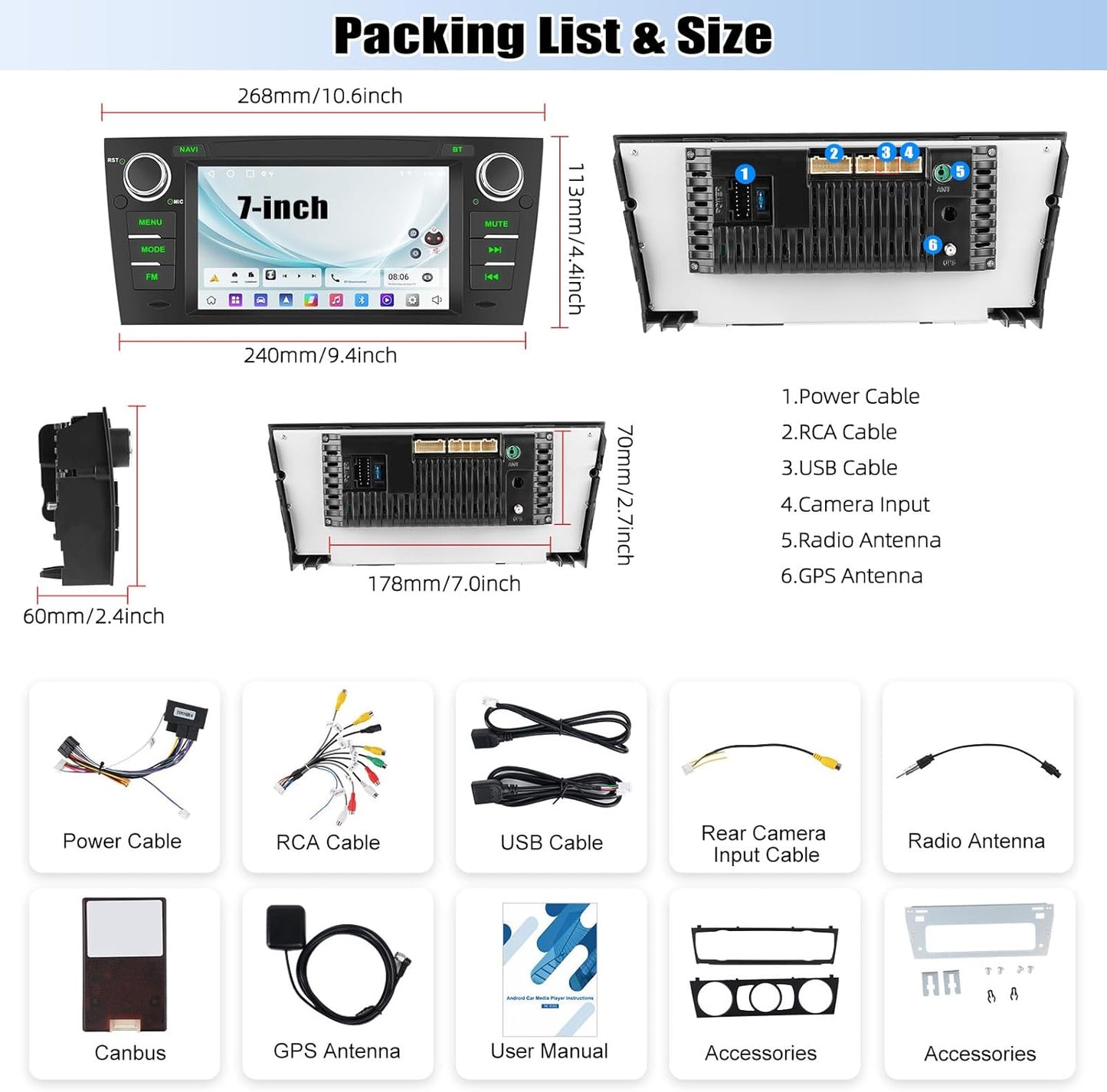 2G+64G Car Stereo for BMW 328i 335i 325i E90 E91 E92 E93 3 Series 2005-2011, Wireless CarPlay and/or  Android