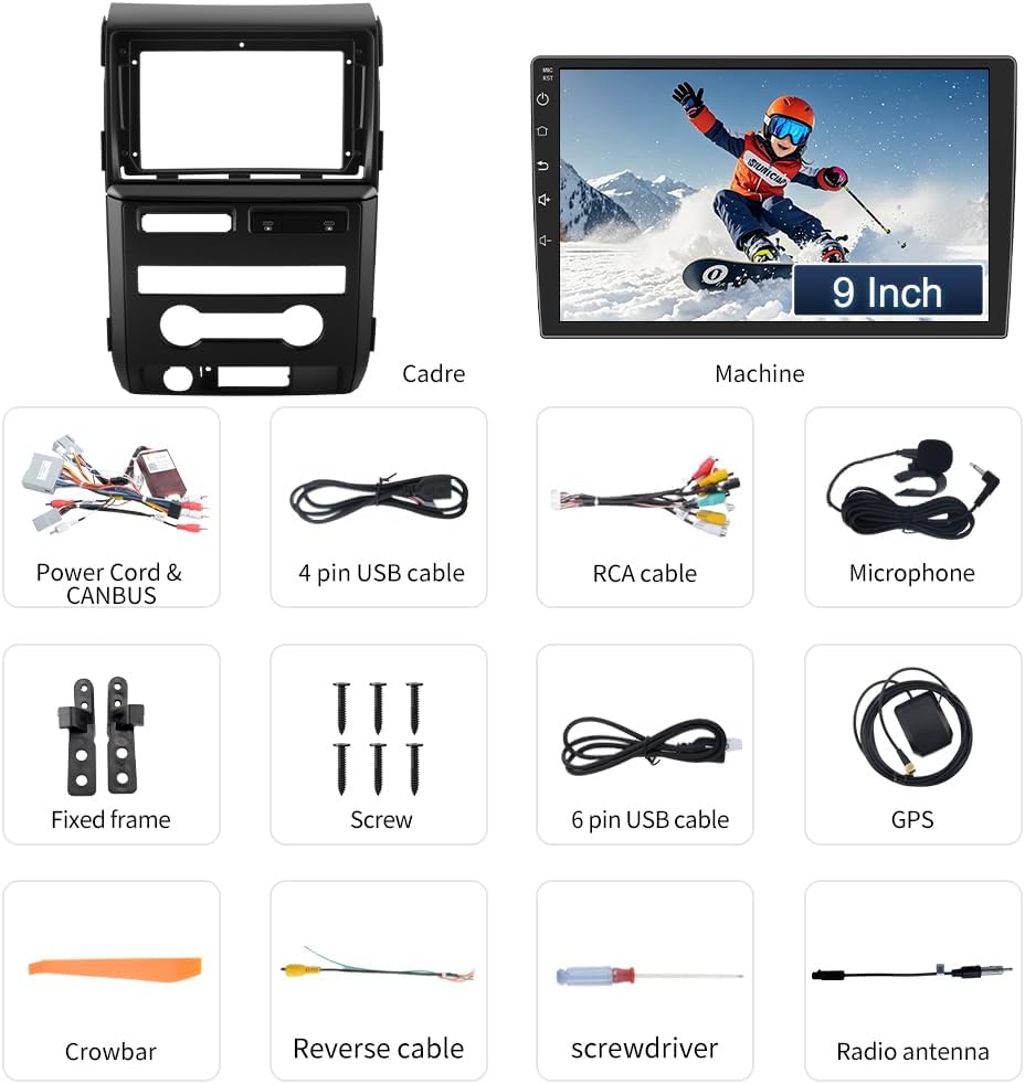 Car Radio Stereo for Ford F150 2009-2012, 9' Touch Screen 2G+32G w/ Carplay/Android, Head Unit