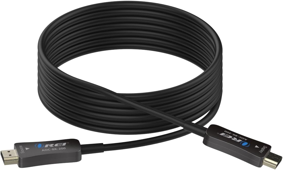 8K HDMI 2.1 Cable 200ft, AOC Active Optical Fiber HDMI Cable, 48Gbps, 8K@60Hz, 4K@120Hz, HDR10+, eARC, HDCP 2.3, EMI-Free, Gold-Plated, Braided Jack