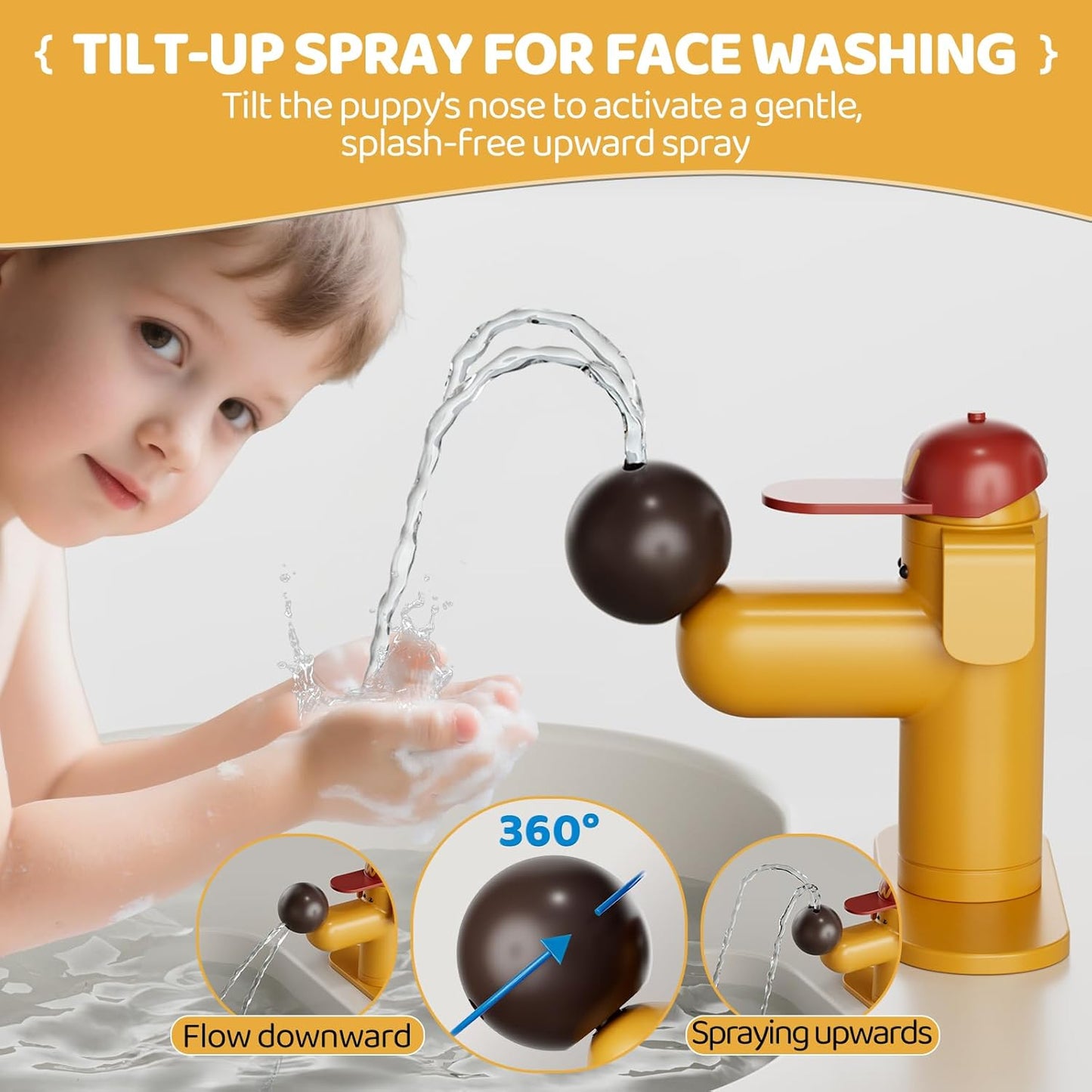 Puppy Bathroom Sink Faucet Yellow, VANFOXLE, Single Hole Bathroom Faucet with Flexible Hoses