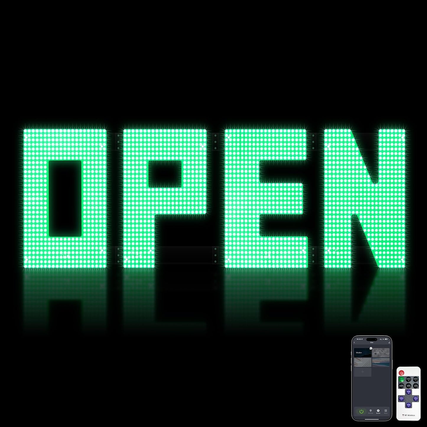 50'x17' Large LED Open Sign with Remote and Bluetooth App, Super Bright, Dimmable Big Open Sign