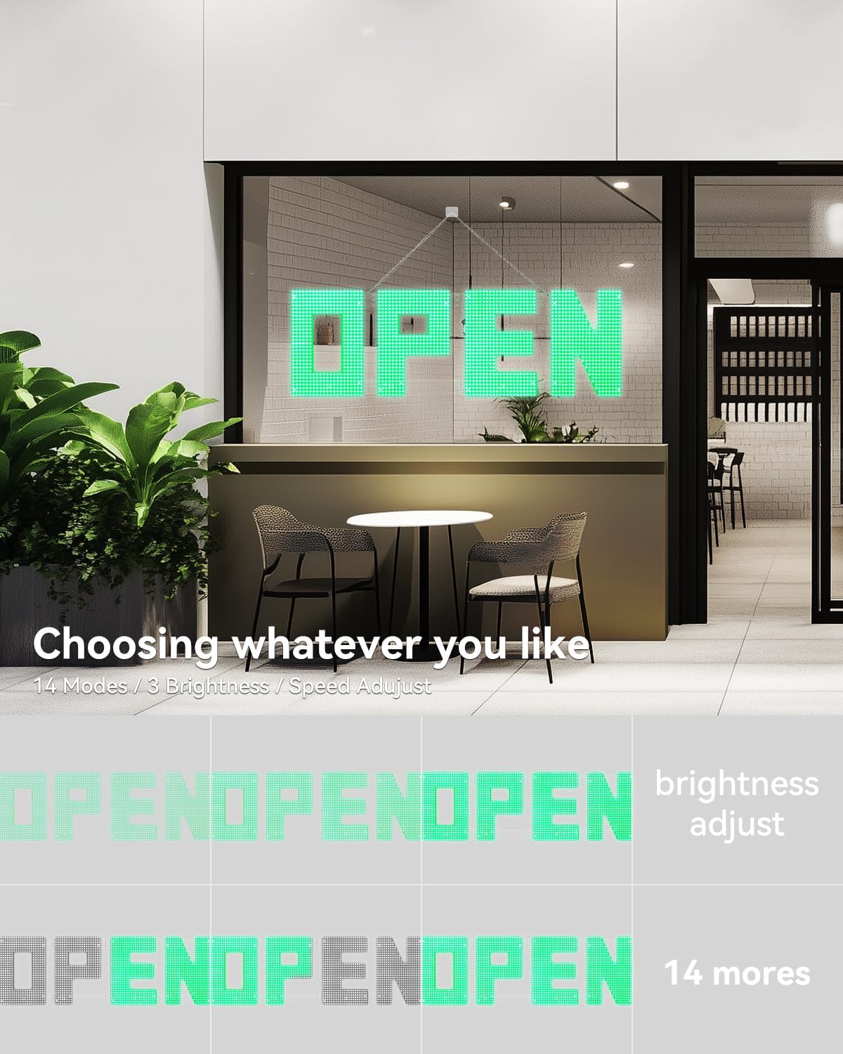 50'x17' Large LED Open Sign with Remote and Bluetooth App, Super Bright, Dimmable Big Open Sign