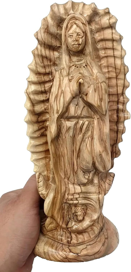 Our Lady of Guadalupe Statue 9.4', Hand Carved Olive Wood, Virgin Mary Religious Sculpture