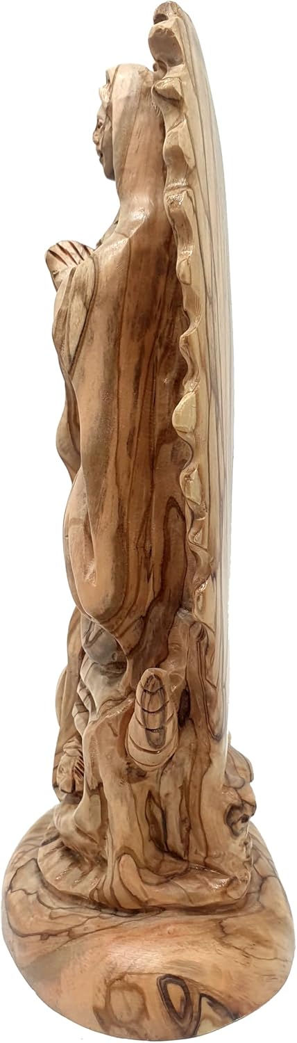 Our Lady of Guadalupe Statue 9.4', Hand Carved Olive Wood, Virgin Mary Religious Sculpture