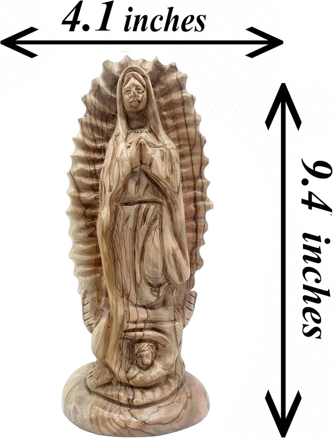 Our Lady of Guadalupe Statue 9.4', Hand Carved Olive Wood, Virgin Mary Religious Sculpture