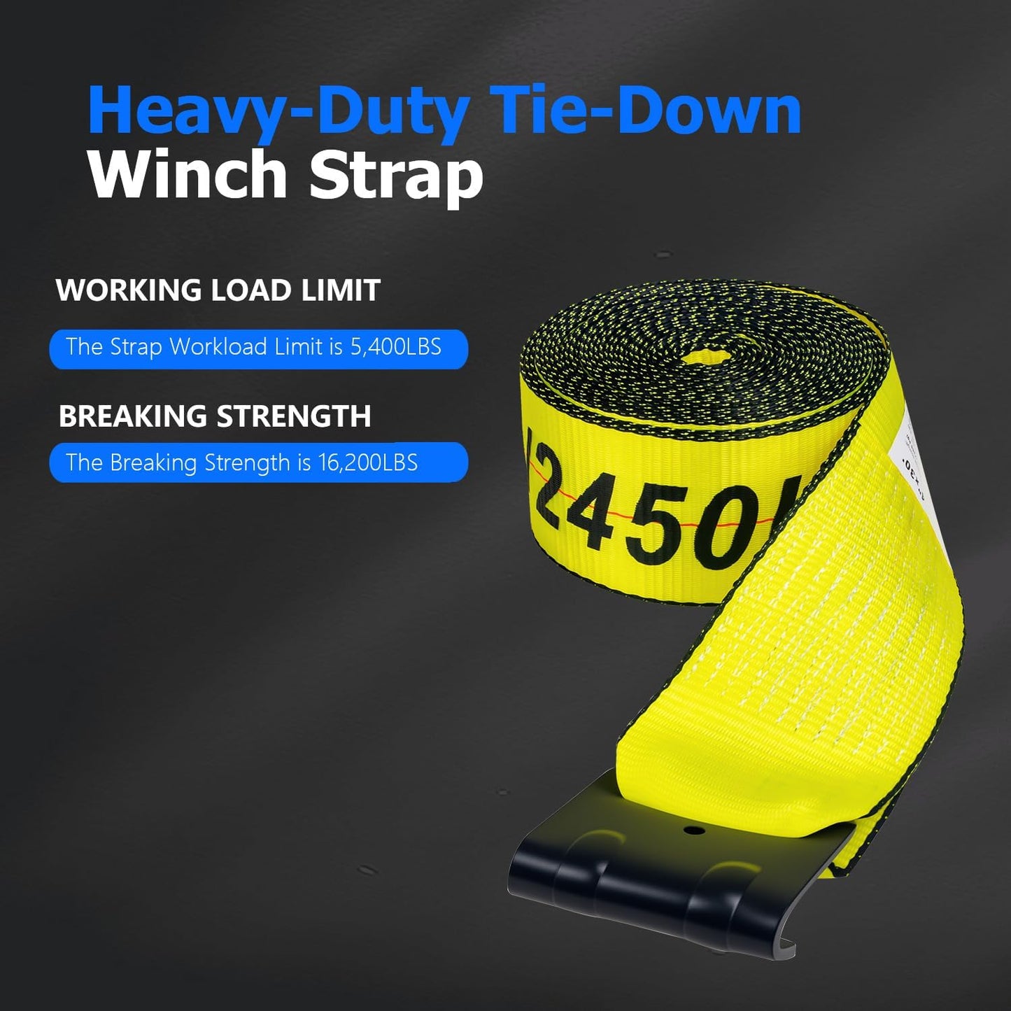 Truck Straps, 4' x30' Heavy Duty Tie Down w/Flat Hooks, 5400lbs, Winch Cargo Straps tie Down for Flatbeds