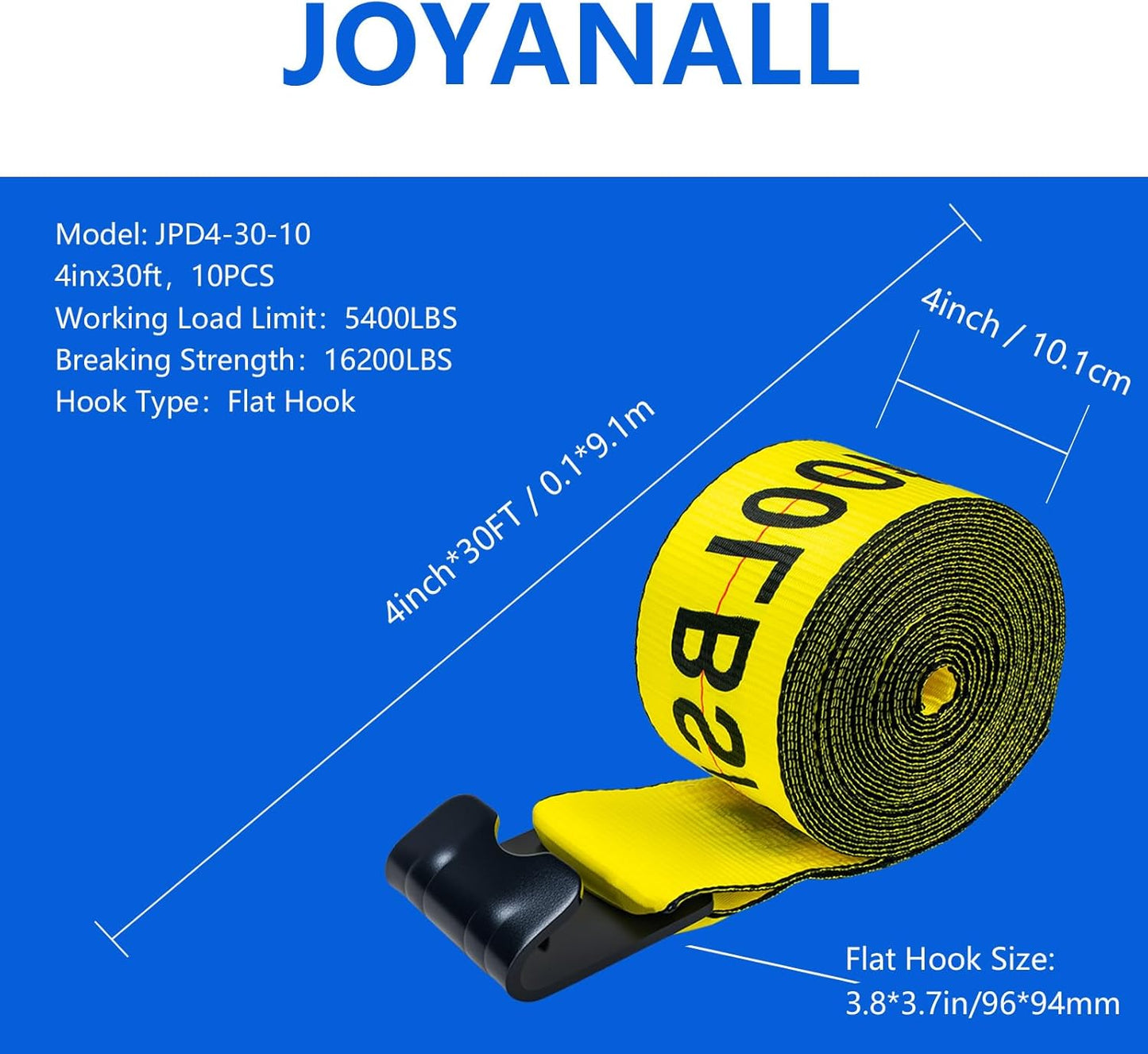 Truck Straps, 4' x30' Heavy Duty Tie Down w/Flat Hooks, 5400lbs, Winch Cargo Straps tie Down for Flatbeds