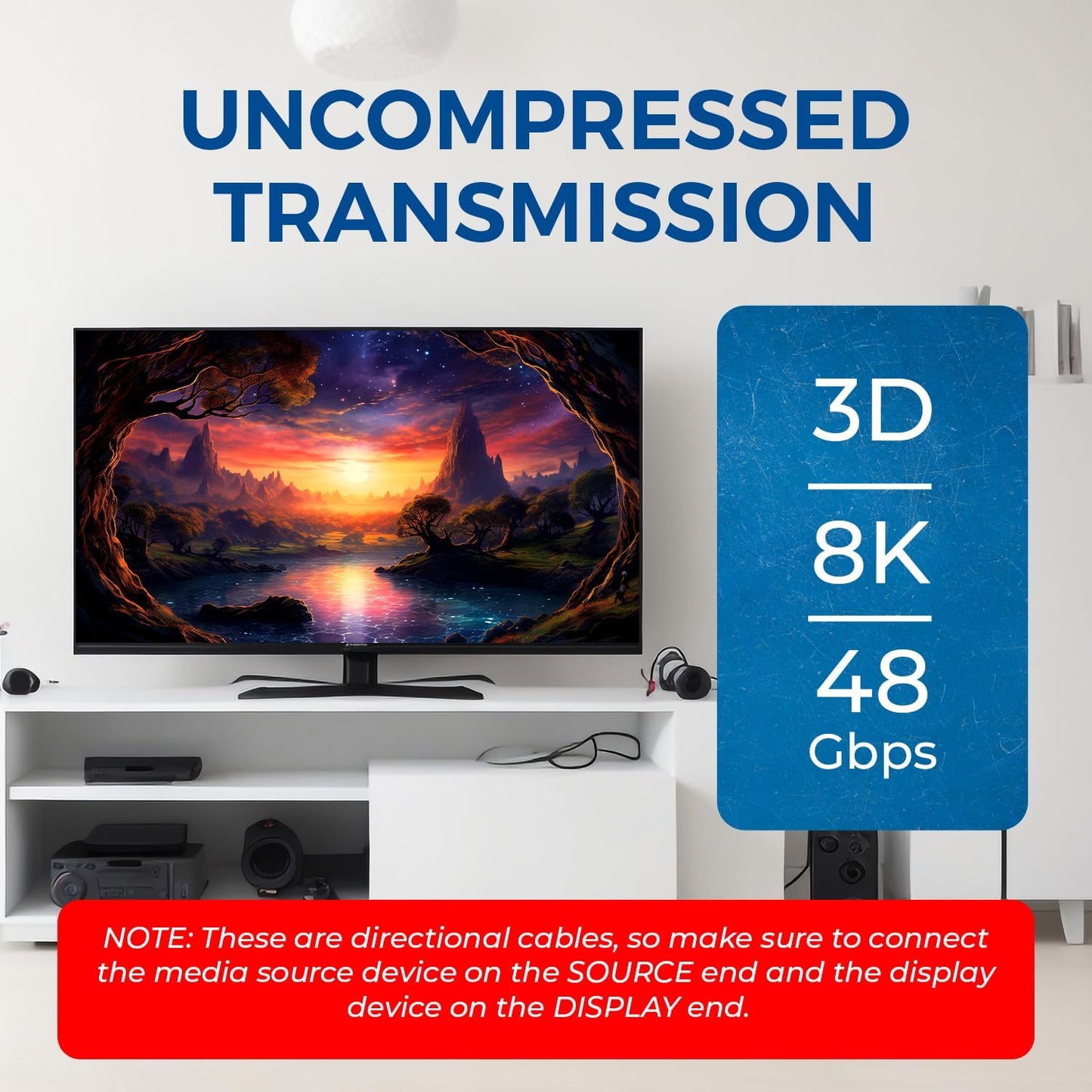 8K HDMI 2.1 Cable 150ft AOC Active Optical Fiber HDMI Cable, 48Gbps, 8K@60Hz, 4K@120Hz, HDR10+, eARC,