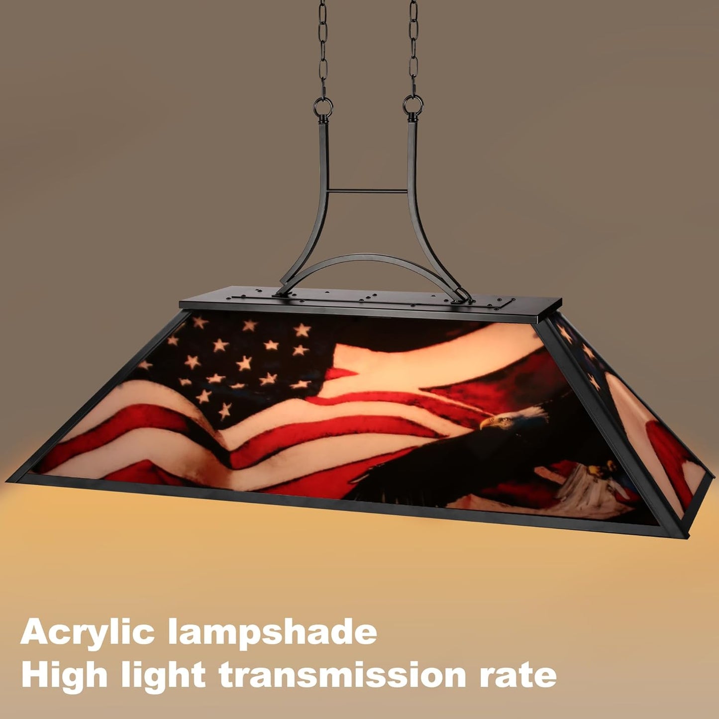 4-Light Tiffany Pool Table Lamp, 43' Billiards Light for 7'-8' Pool Table Hanging Lamp, with American Flag