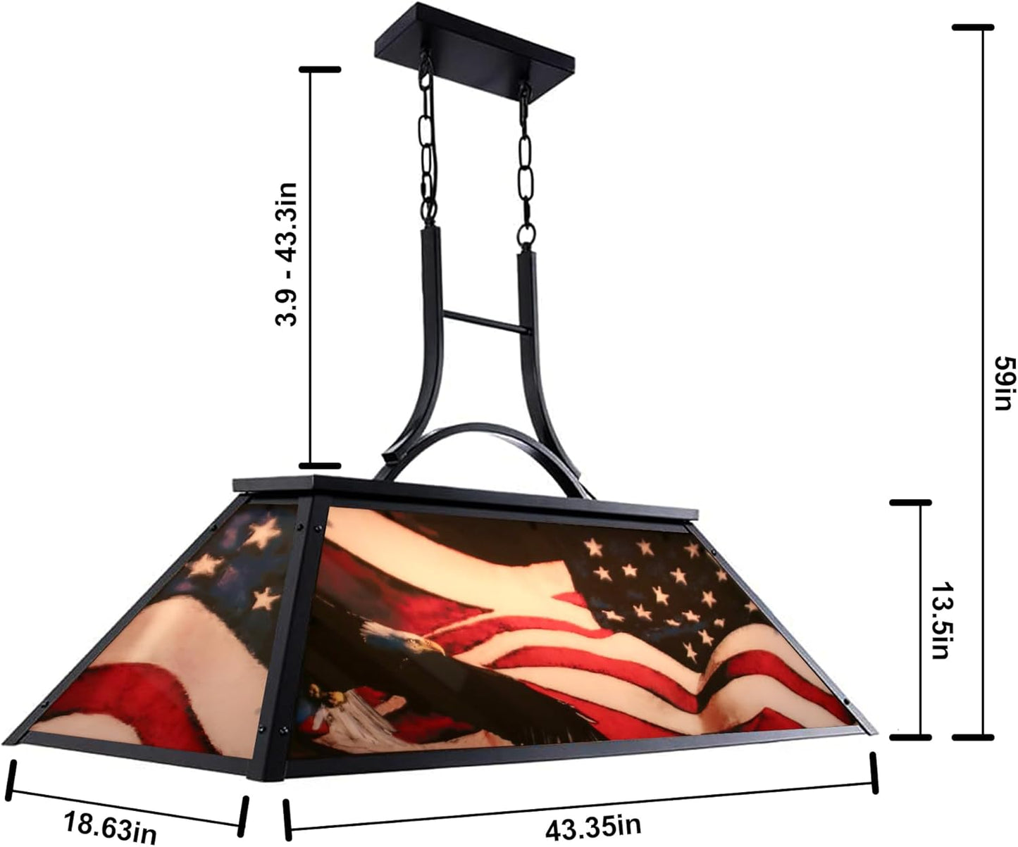 4-Light Tiffany Pool Table Lamp, 43' Billiards Light for 7'-8' Pool Table Hanging Lamp, with American Flag