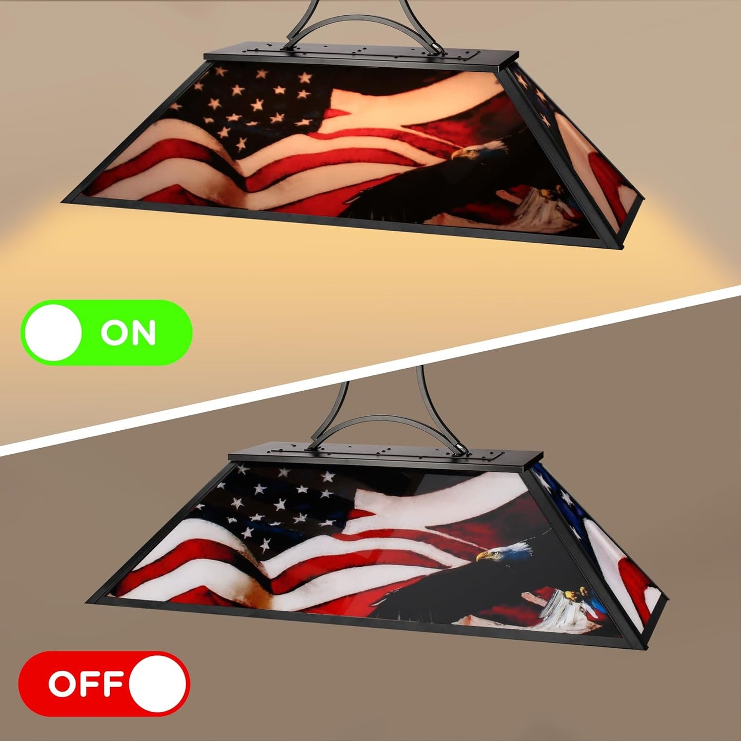 4-Light Tiffany Pool Table Lamp, 43' Billiards Light for 7'-8' Pool Table Hanging Lamp, with American Flag