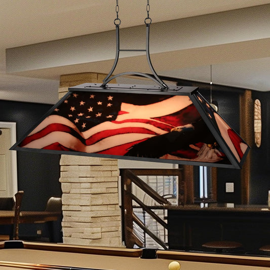 4-Light Tiffany Pool Table Lamp, 43' Billiards Light for 7'-8' Pool Table Hanging Lamp, with American Flag