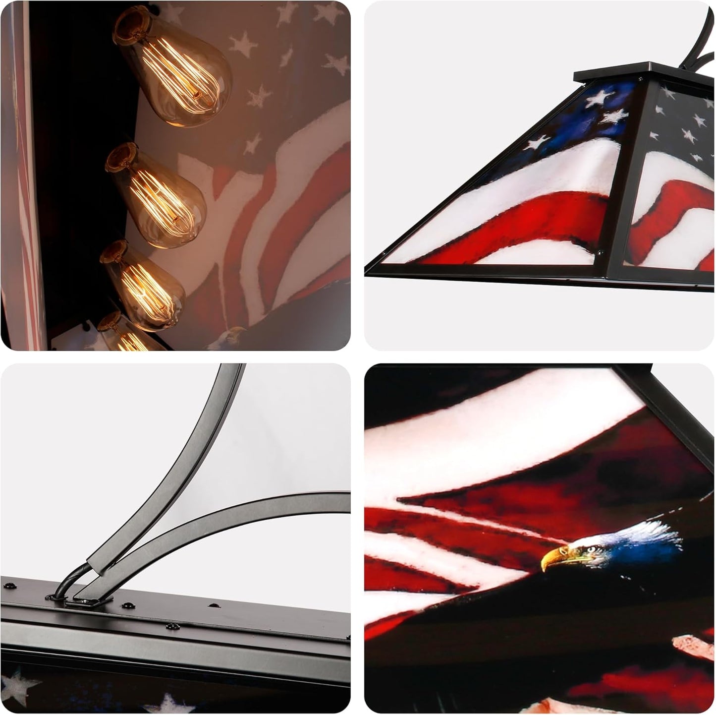4-Light Tiffany Pool Table Lamp, 43' Billiards Light for 7'-8' Pool Table Hanging Lamp, with American Flag