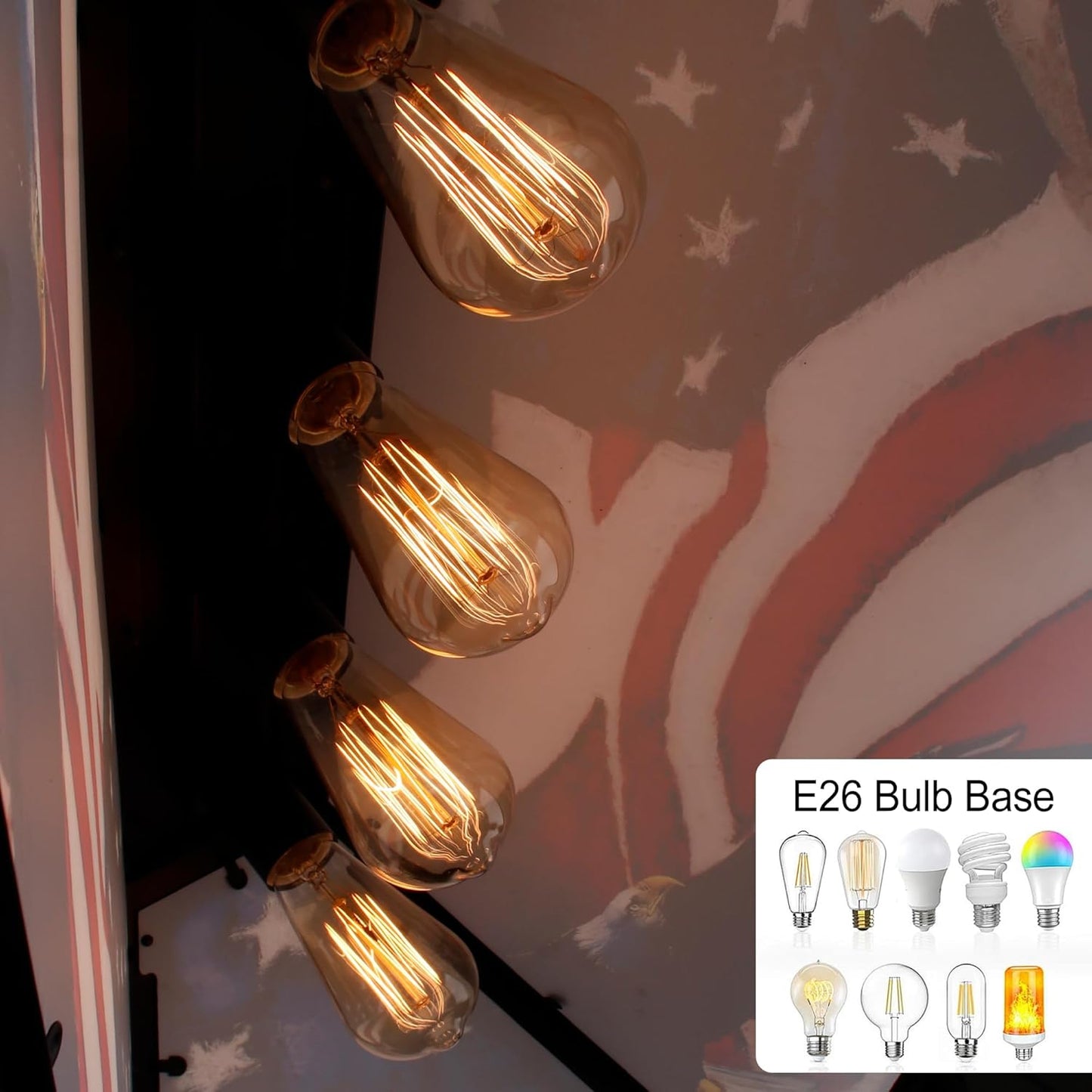 4-Light Tiffany Pool Table Lamp, 43' Billiards Light for 7'-8' Pool Table Hanging Lamp, with American Flag
