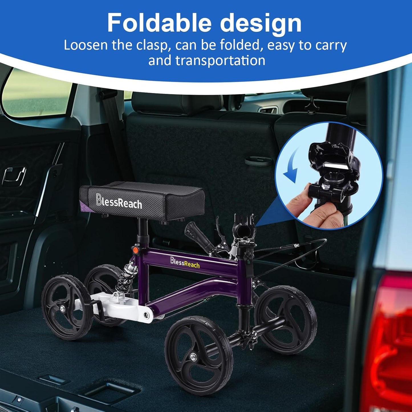 Economy Knee Scooter, Steerable, and Foldable for Foot Injuries Adult Best Crutches Alternative (Purple)