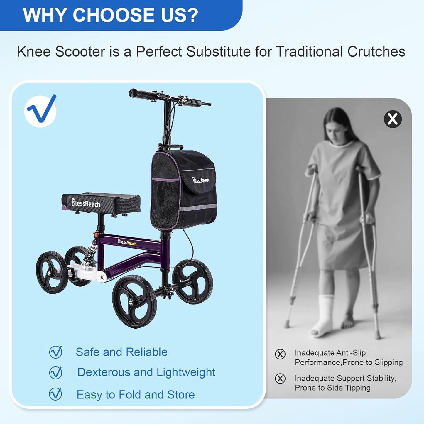 Economy Knee Scooter, Steerable, and Foldable for Foot Injuries Adult Best Crutches Alternative (Purple)