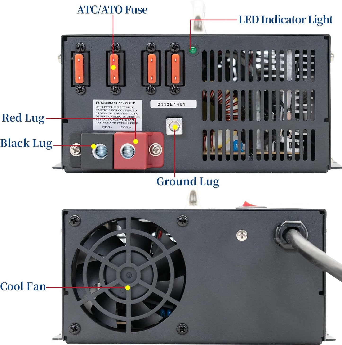 100 amp Power Converter for RV Camper w/ Handle, 15ft Cables, Battery Chargers with 3 Stage Smart Charging Mode