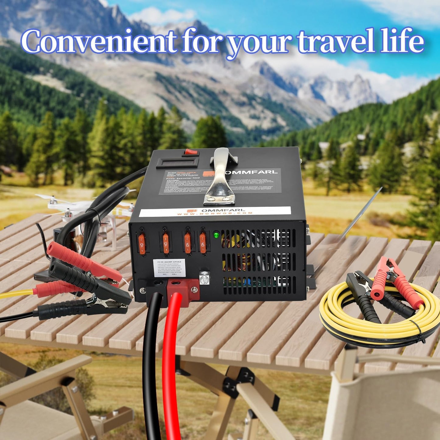 100 amp Power Converter for RV Camper w/ Handle, 15ft Cables, Battery Chargers with 3 Stage Smart Charging Mode