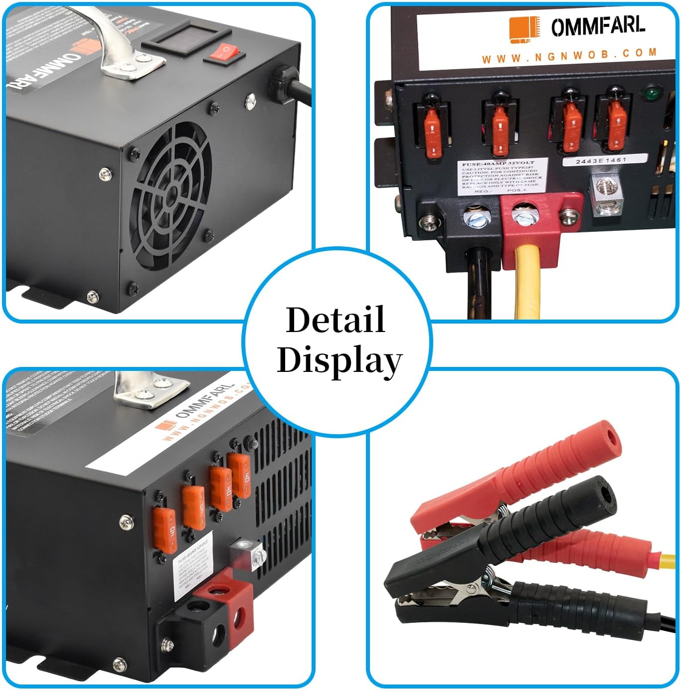 100 amp Power Converter for RV Camper w/ Handle, 15ft Cables, Battery Chargers with 3 Stage Smart Charging Mode