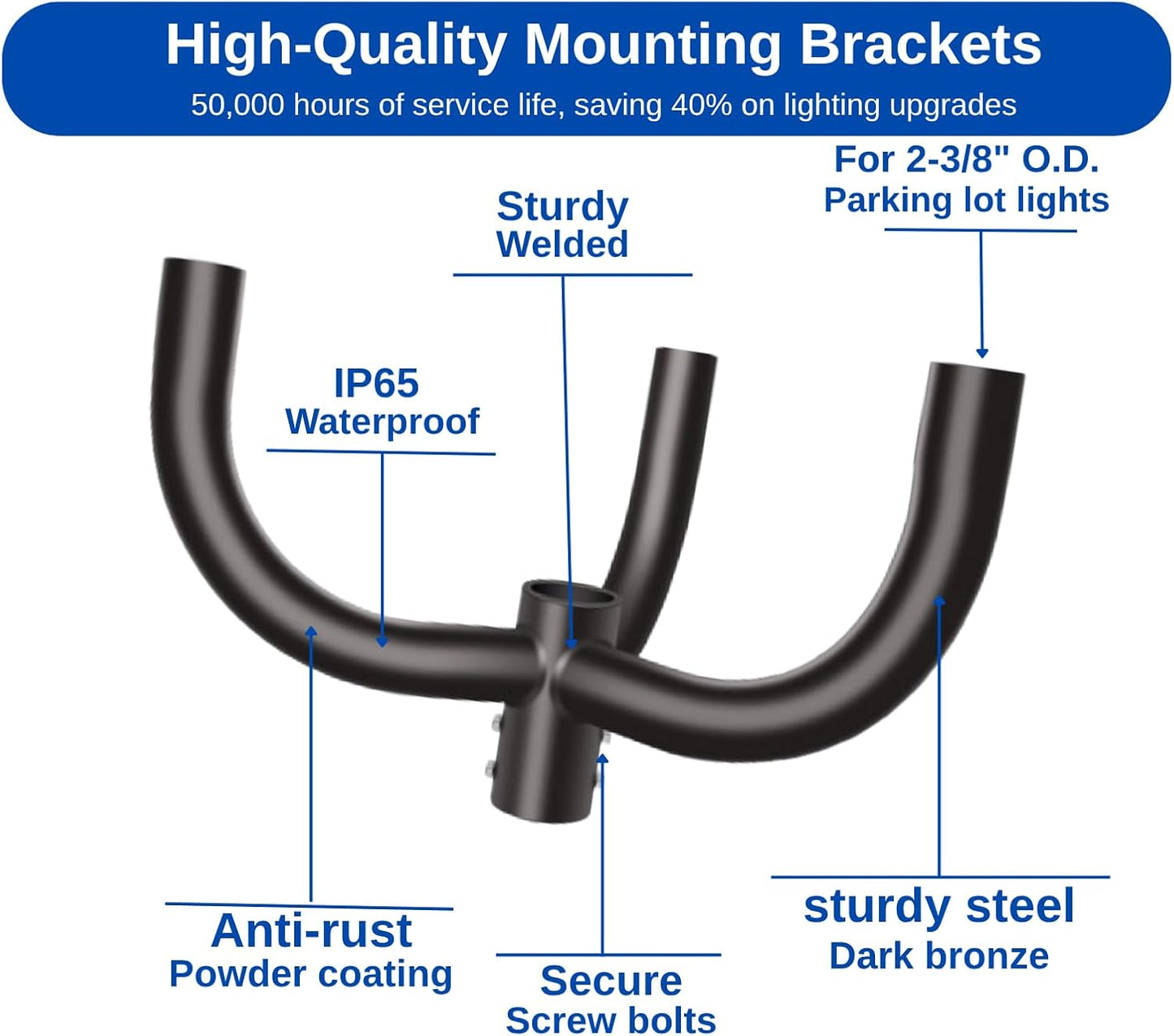 Bullhorn Tenon Adapter Bracket, Fit 3 Parking Lot Light with 2-3/8', Mounting Arm for Round Pole for Slip Fitter