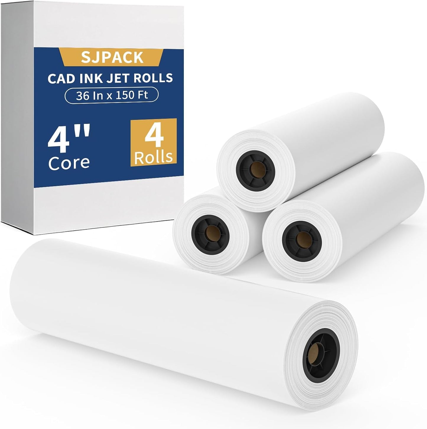 Wide Format Paper Roll,36' x 150 ft, 2' Core for CAD/Inkjet, Premium Bond Papers, Engineering/Architectural, 4pk