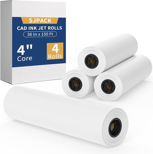 Wide Format Paper Roll,36' x 150 ft, 2' Core for CAD/Inkjet, Premium Bond Papers, Engineering/Architectural, 4pk