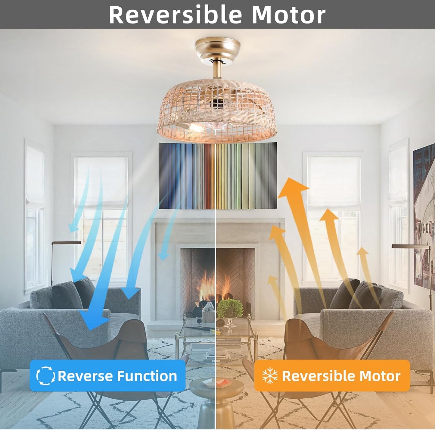 Ceiling Fans with Light 18.9in Wicker Fandelier Cage for Bedroom, Living Room, w/ Remote Control 6 Speeds