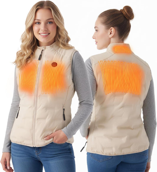 Heated Vest for Women with Battery Pack included, Slim-Fit Quilted Rechargeable Vest (Large, Cream White)