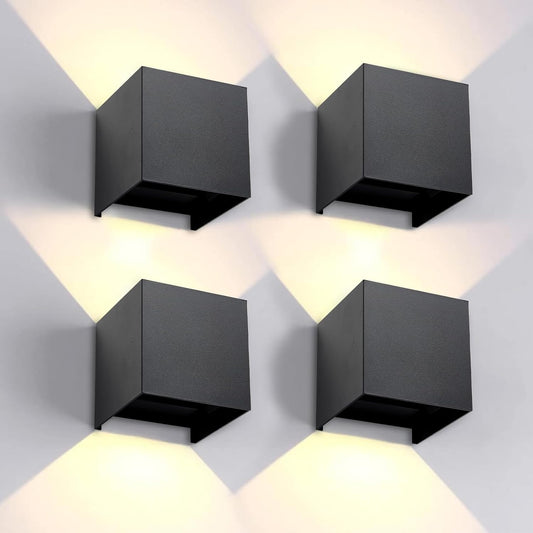 4 Pack Outdoor Wall Lights,12W Warm Light 3000K LED Modern Square Sconce Fixture Set, Waterproof