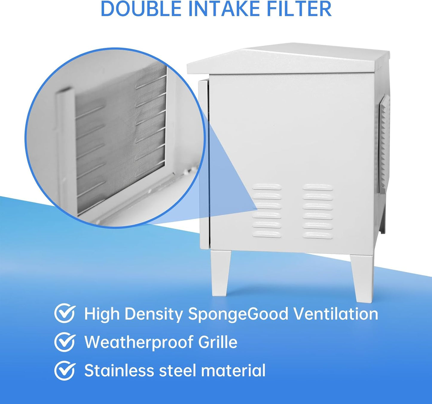 Pond Aerator Weatherproof Outdoor Cabinet-19'W14'D17'H, 110V Cooling Fan Housing, Pre-Wired Outlet and Plug Cord
