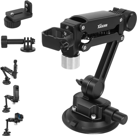Car Camera Mount, 4' Suction Cup, Double Spring and Hydraulic Damping with Storage Bag
