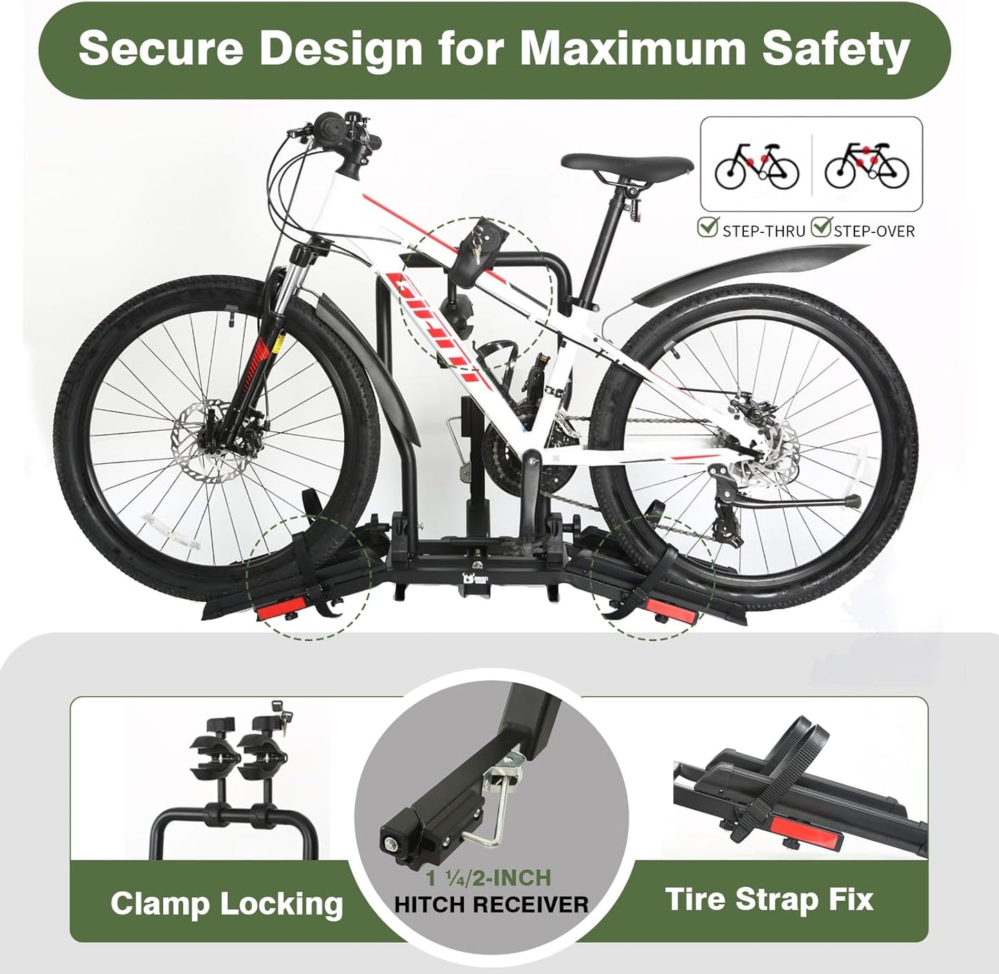 Hitch Bicycle Car Rack for 2 Bikes, Anti-Wobble Locking Tilting Folding Bike Rack with 1.25-2' Receiver
