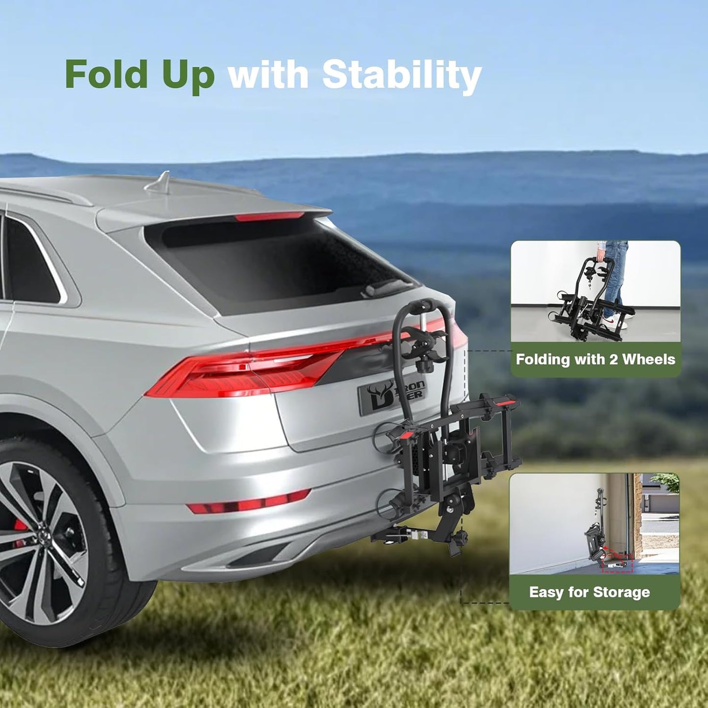 Hitch Bicycle Car Rack for 2 Bikes, Anti-Wobble Locking Tilting Folding Bike Rack with 1.25-2' Receiver