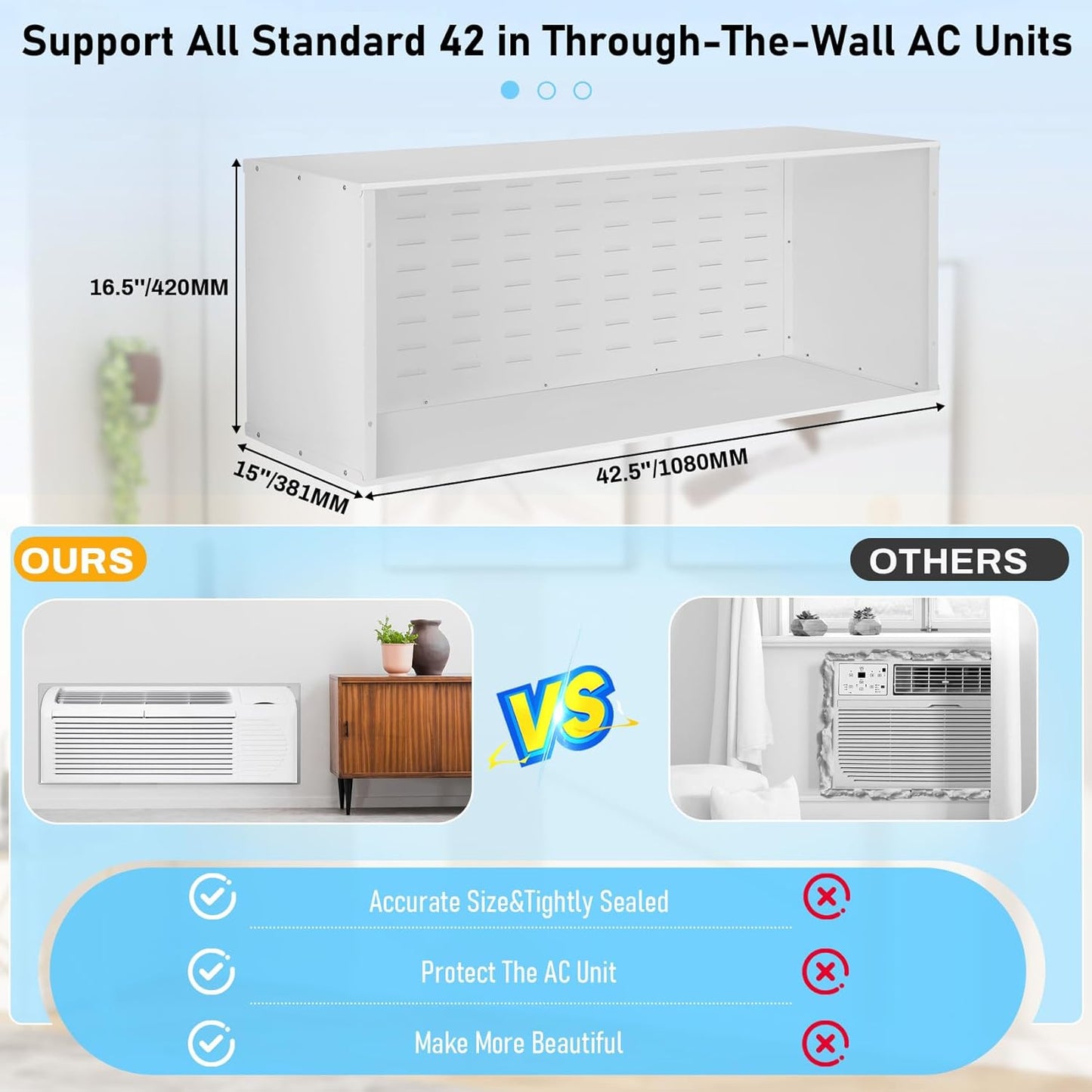 Through The Wall AC Sleeve 42'x 16', Exterior Ventilation Grille, Universal Design