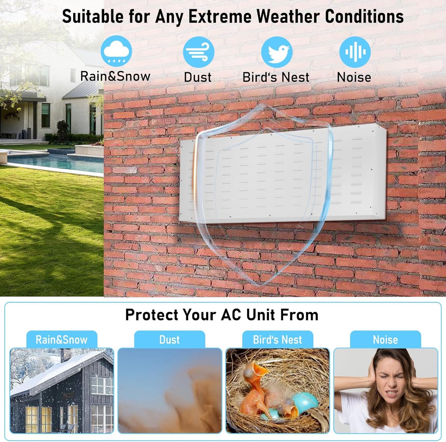Through The Wall AC Sleeve 42'x 16', Exterior Ventilation Grille, Universal Design