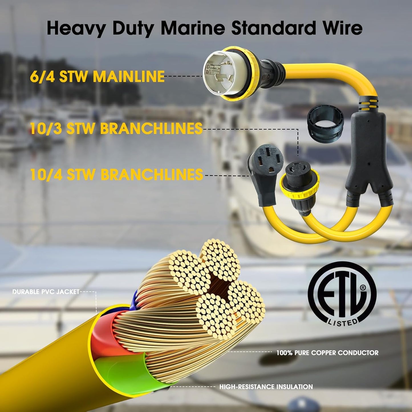 50 Amp Marine Shore Power Y Splitter Cord, Tesla EV/RV Power Adapter Cord, 50A/30A Shore Power Adapter,