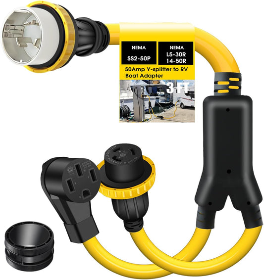 50 Amp Marine Shore Power Y Splitter Cord, Tesla EV/RV Power Adapter Cord, 50A/30A Shore Power Adapter,