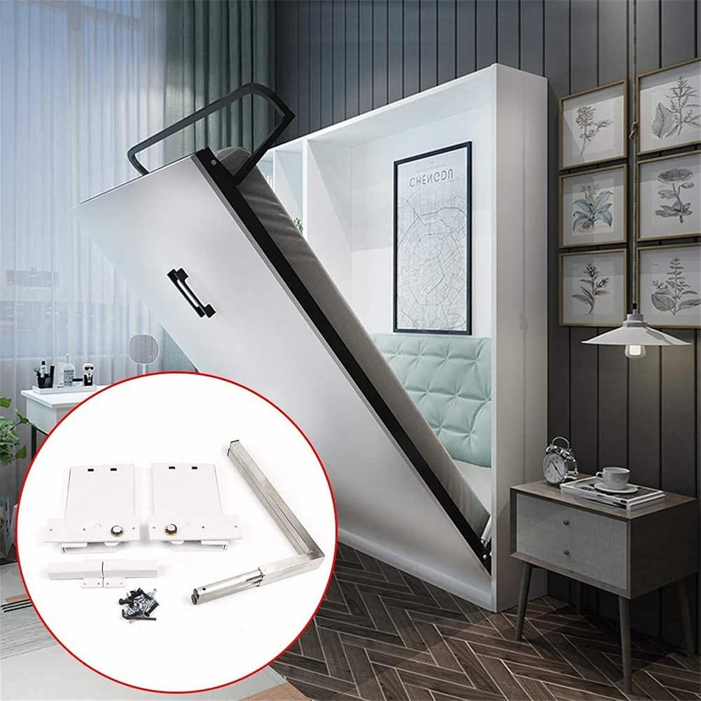 Horizontal Murphy Wall Heavy Duty Bed Support For King, Queen, Twin, DIY Wall Bed Springs Mechanism Hardware Kit